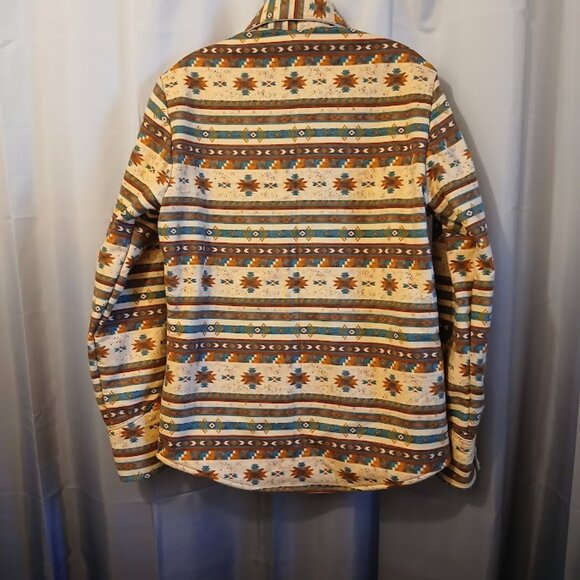 New Mens Flannel Shacket Western Shirt XS Snap up Navajo Thermal Browns Teal Tan - Picture 9 of 11